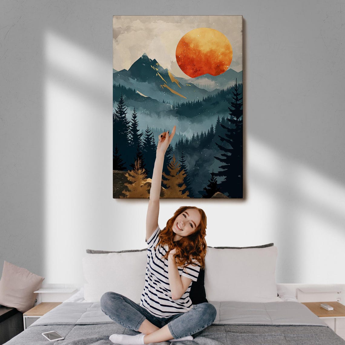 Sunset Above The Mountains Painting Landscape Wall Table Nature Art Nature Print Nature Wall Decor - Image 3