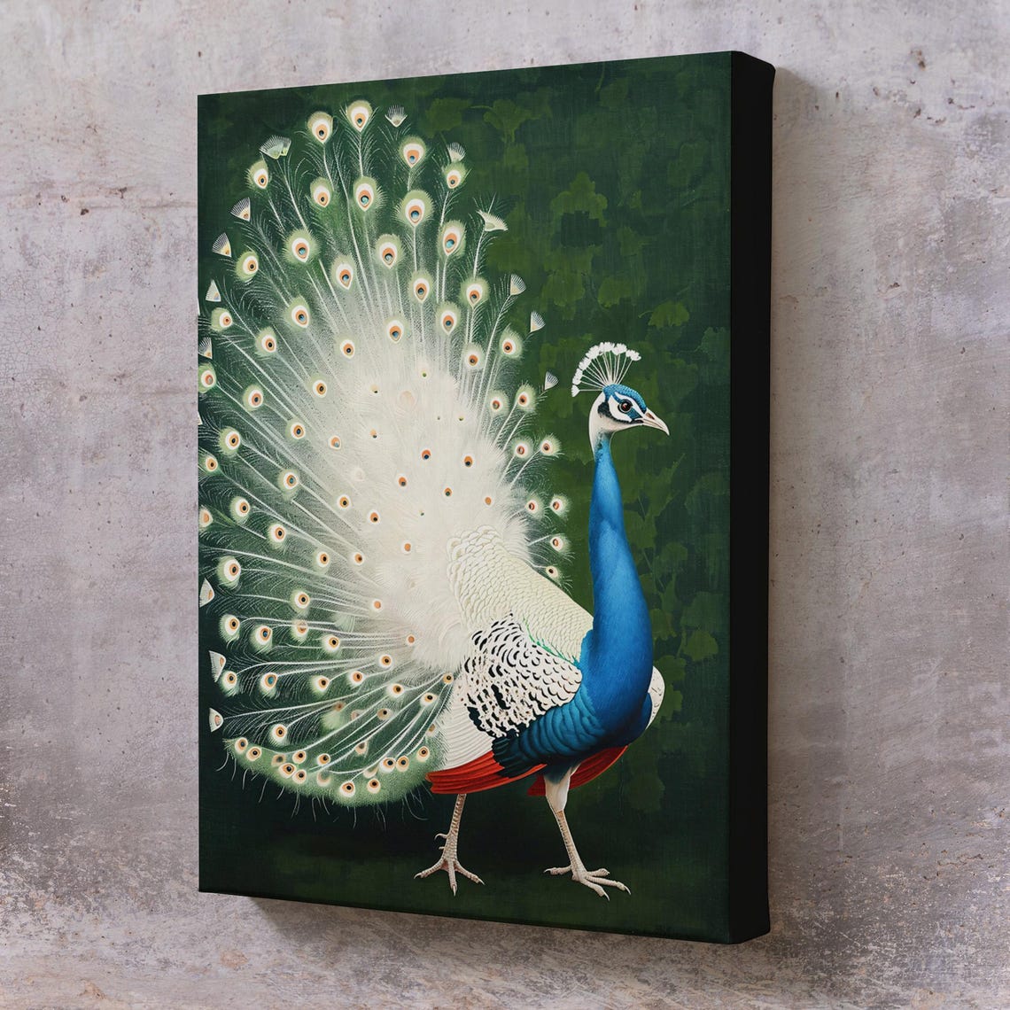 White Peacock Full Tail Fan Elegant Nature Painting Fine Wall Art