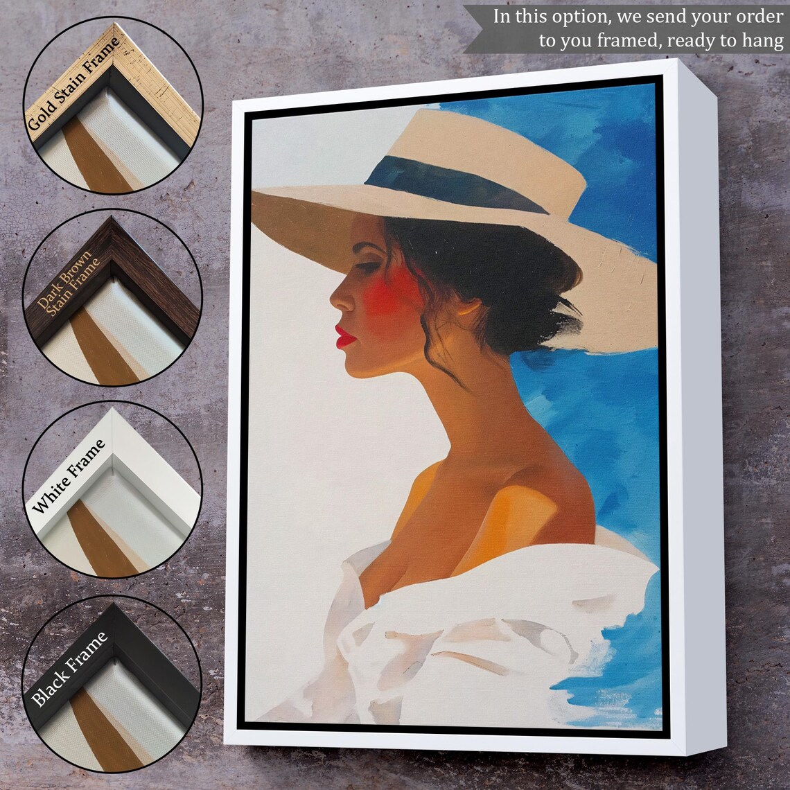 Retro Woman Wide Brim Straw Hat Blue Sky Vintage Summer Style Poster - Image 3