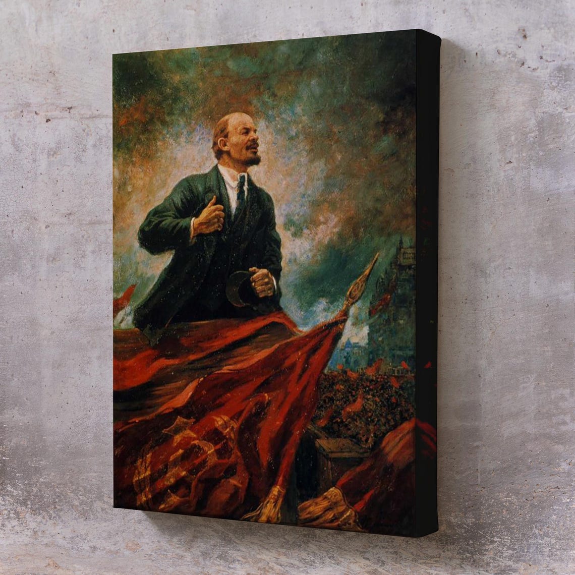 Vladimir Lenin With Soviet Red Flag Historic Portrait Art Poster