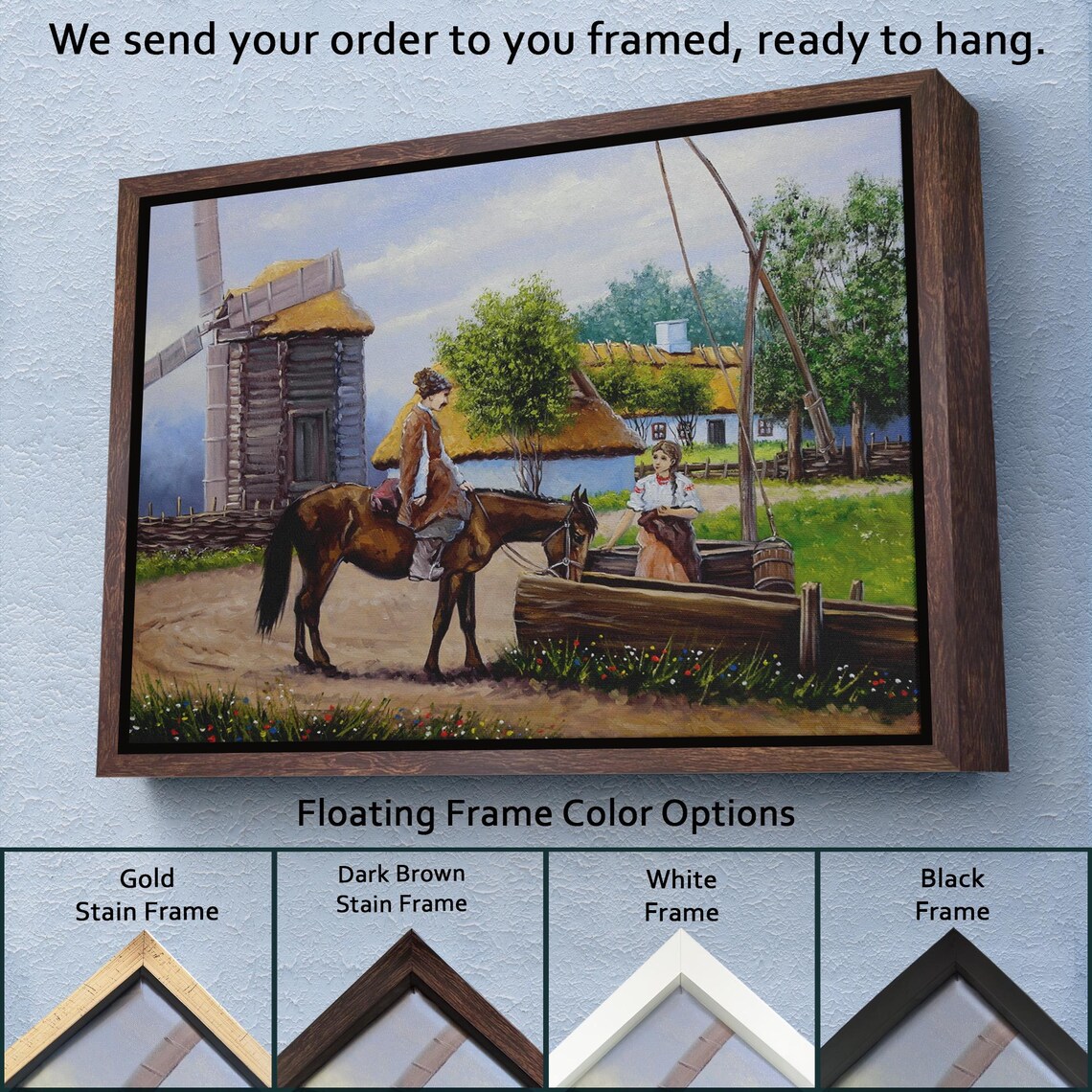 Horse Rider At The Village Windmill Folk Countryside Art Poster - Image 3