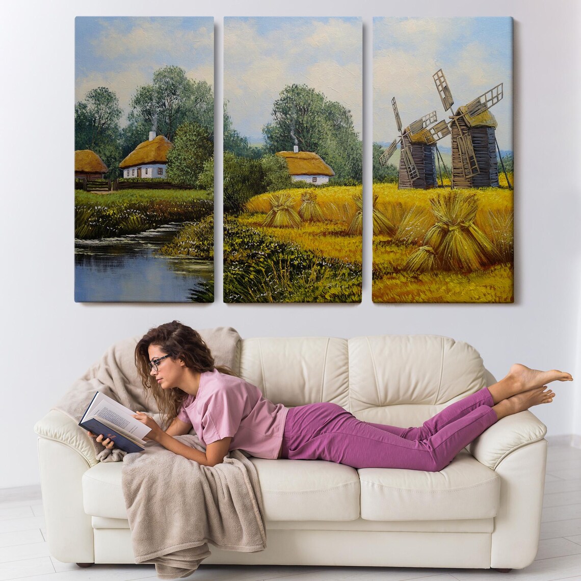 Ukrainian Village Windmills Wheat Field Thatched Houses Country Poster - Image 3