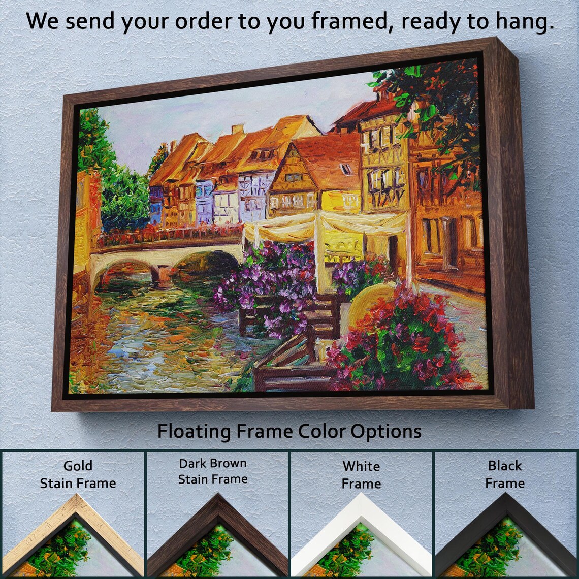 European Old Town Canal Bridge Flower Cafes Historic Street Poster - Image 3