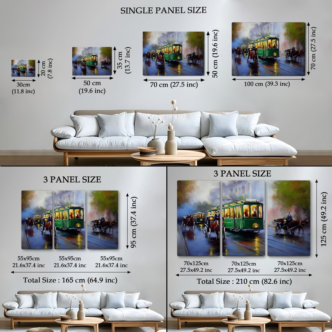 Vintage Green Tram Rainy Night Street Horse Carriage Painting Poster - Image 4