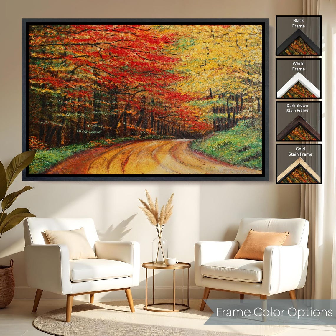 Winding Forest Road Fiery Red Golden Autumn Canopy Scenic Art Print - Image 2