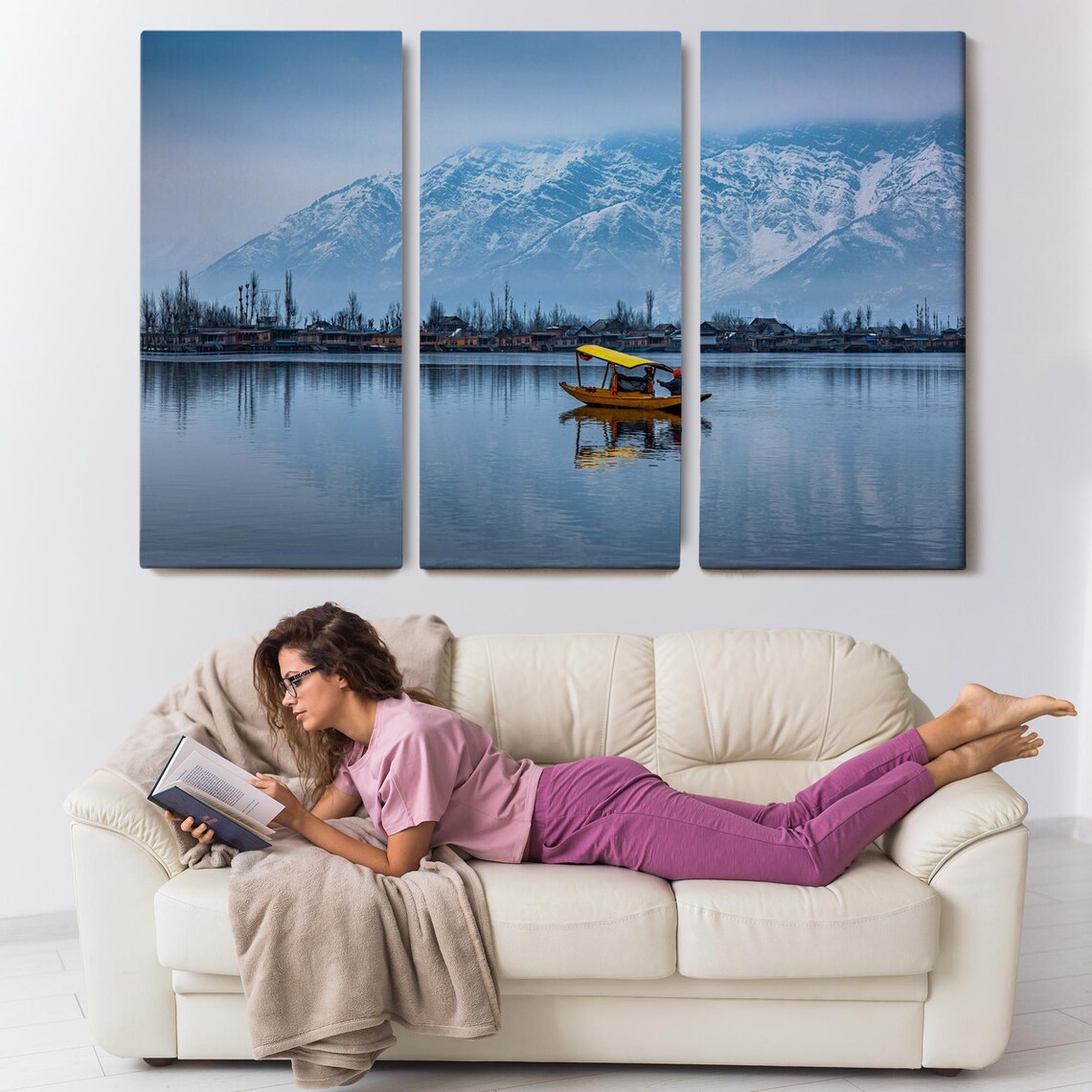 Srinagar India Dal Lake Shikara Boat Snowy Himalaya View Poster - Image 3
