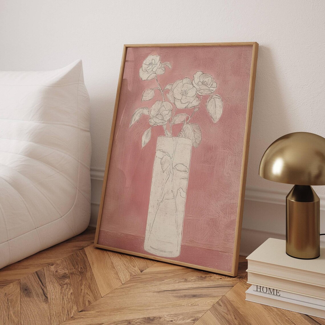 Blush Pink Floral Vase Minimalist Wabi Sabi Romantic Wall Art