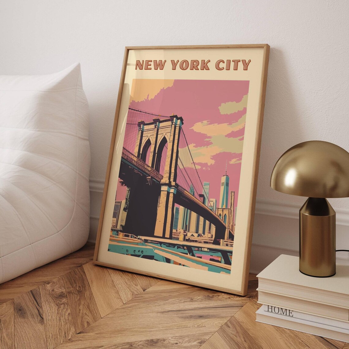 Brooklyn Bridge New York City Retro Travel Sunset Landmark Poster