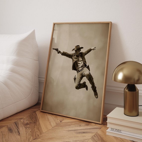 Vintage Cowboy Shootout Poster Sepia Tone Wild West Art