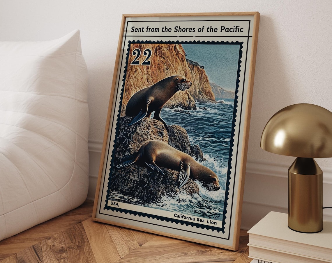 California Sea Lion 22 Cent Vintage Pacific Postage Stamp Poster