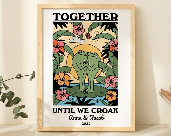 Personalized Couple Frog Illustration, Retro Wall Art Print