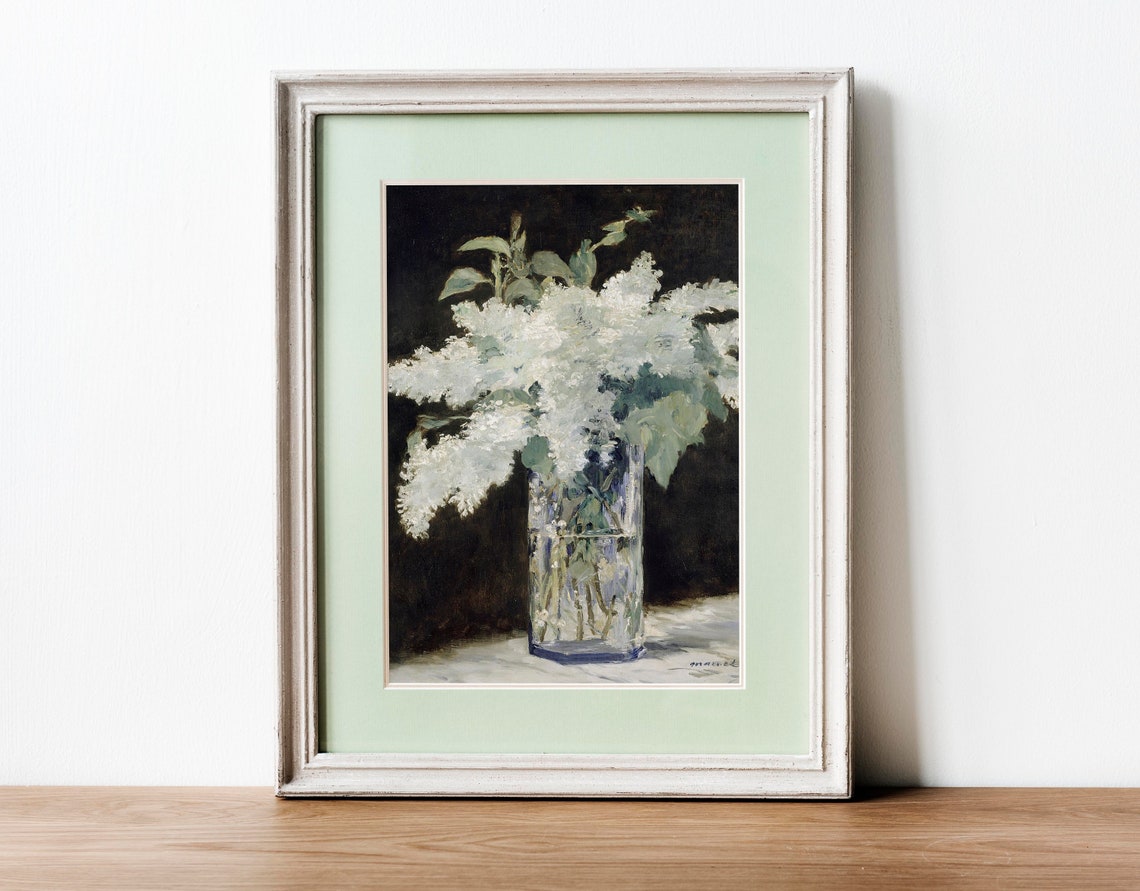 Manet White Lilacs Crystal Vase Impressionist Floral Still Life Poster - Image 3