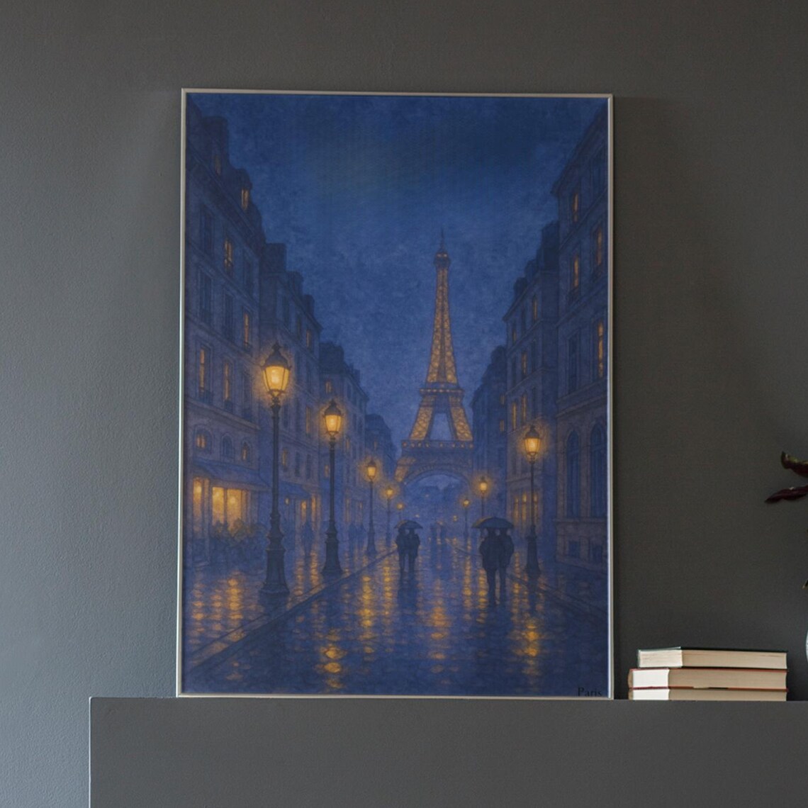 Paris Rainy Night Eiffel Tower Watercolor Art Print