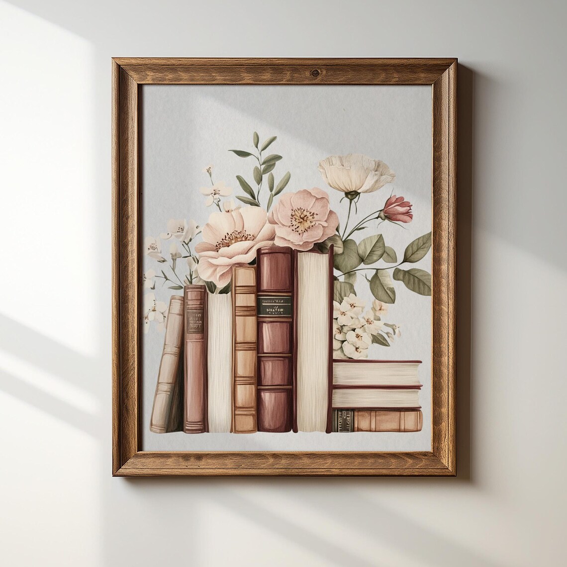 Calming Colors Stack Of Books Botanical Art Print