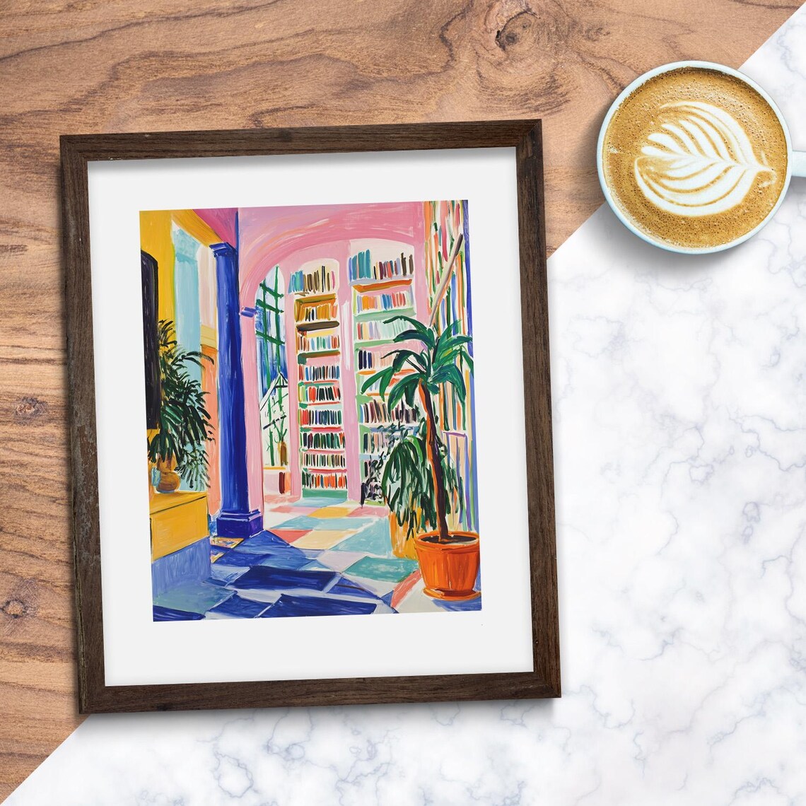 Vibrant Matisse Style Library Columns Pink Floor Fauvist Art Poster - Image 2