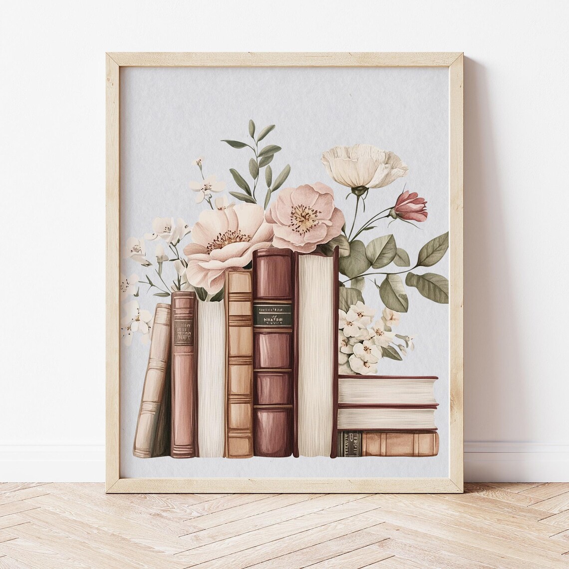 Calming Colors Stack Of Books Botanical Art Print - Image 3