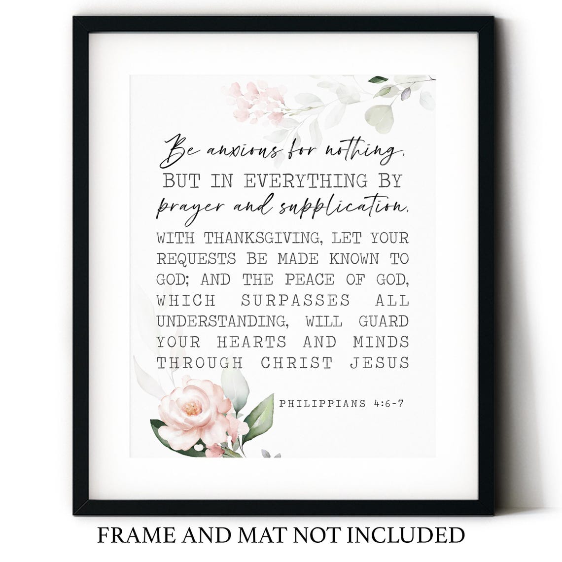 Be Anxious For Nothing Philippians 4 Bible Verse Pink Floral Wall Art - Image 2