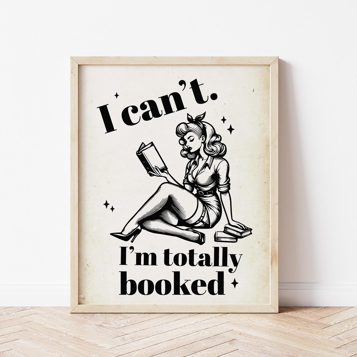 Vintage Pinup Book Lover Quote Im Totally Booked Retro Reading Wall Art - Image 3