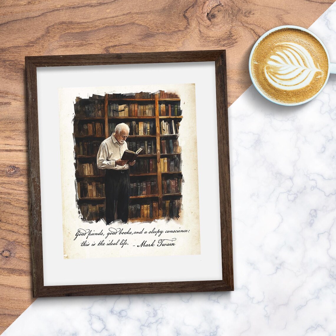 Mark Twain Quote Good Friends Good Books Ideal Life Reading Wall Art - Image 2