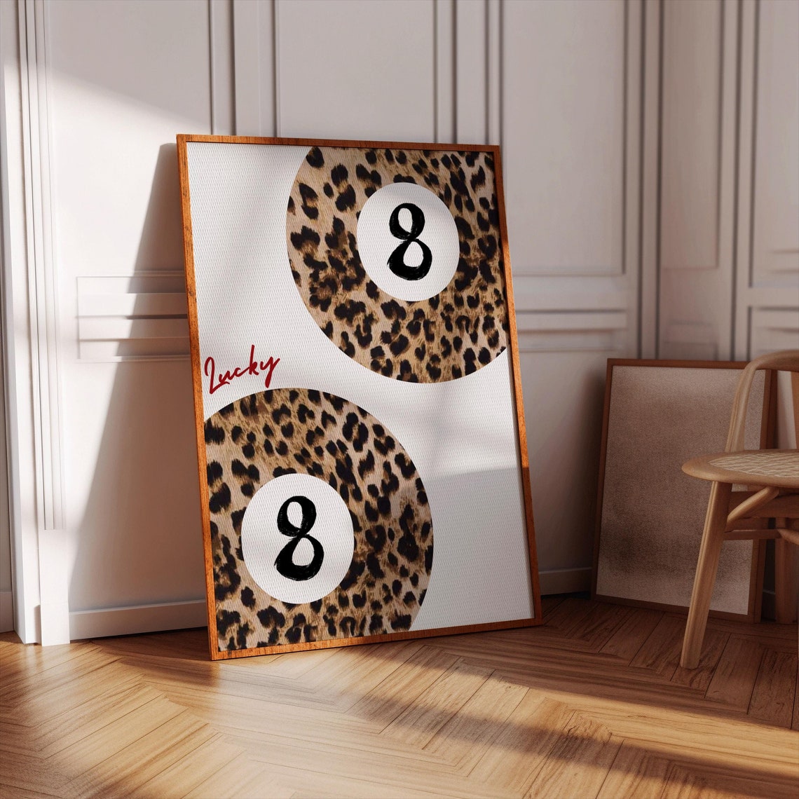 Lucky Leopard Pattern Double 8 Balls Trendy Retro Game Room Poster
