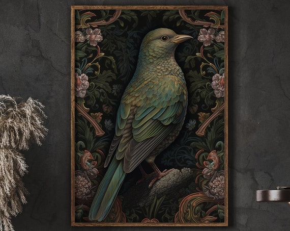 William Morris Inspired Bird Art Print, Bird Wall Art