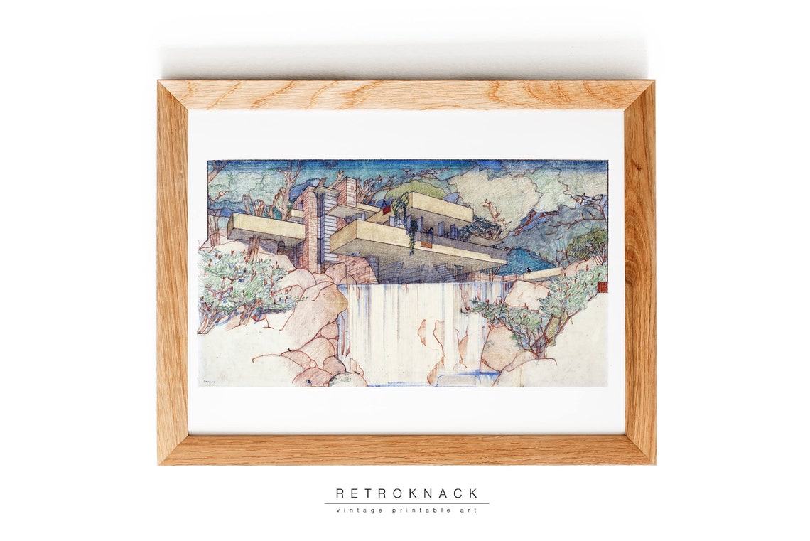 Frank Lloyd Wright Fallingwater House Architectural Sketch Poster - Image 3