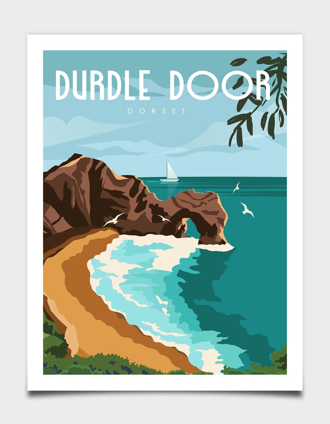 Durdle Door Dorset Coastal Arch Golden Sand Retro Travel Poster - Image 3