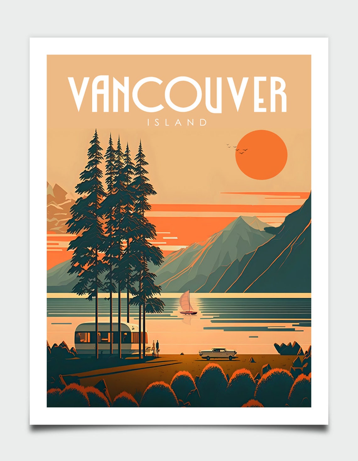 Vancouver Island Canada Sunset Pines Camper Van Retro Travel Poster - Image 4