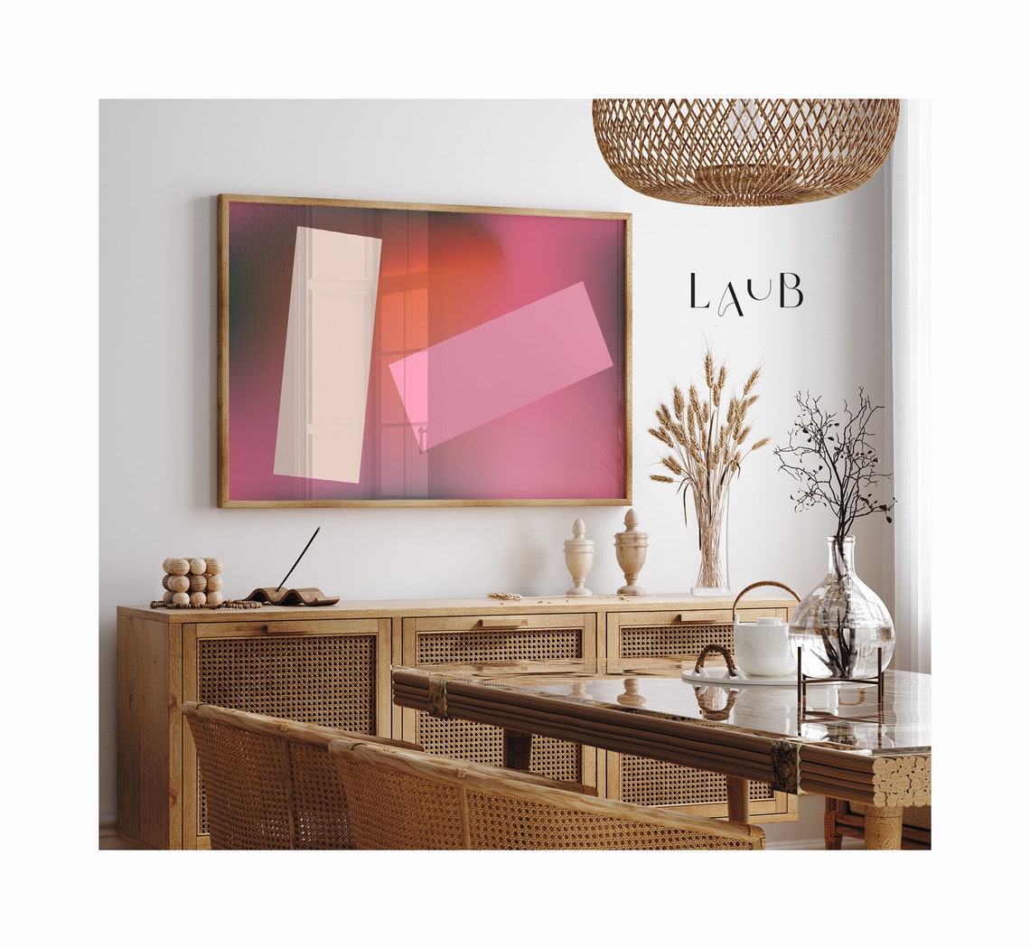 Pink Gradient Geometric Block Shapes Modern Abstract Art Poster - Image 3