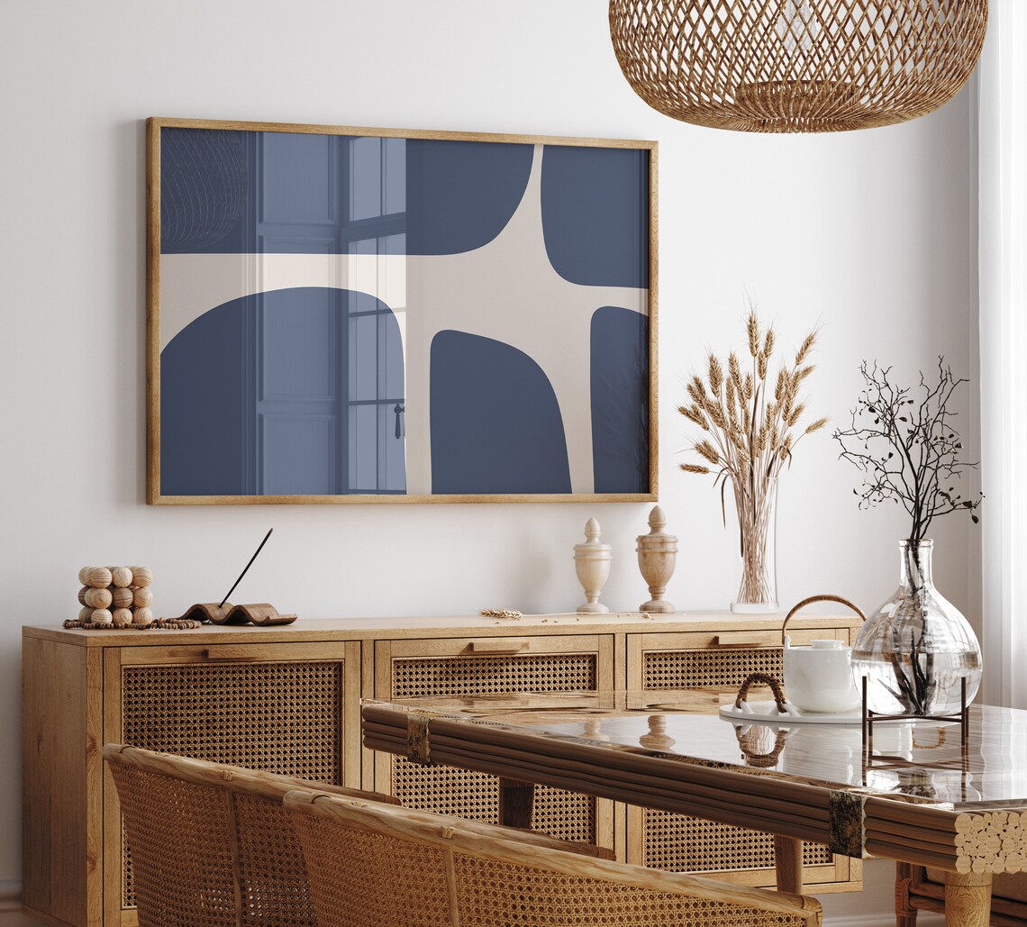Minimalist Blue And Beige Abstract Art Print - Image 2