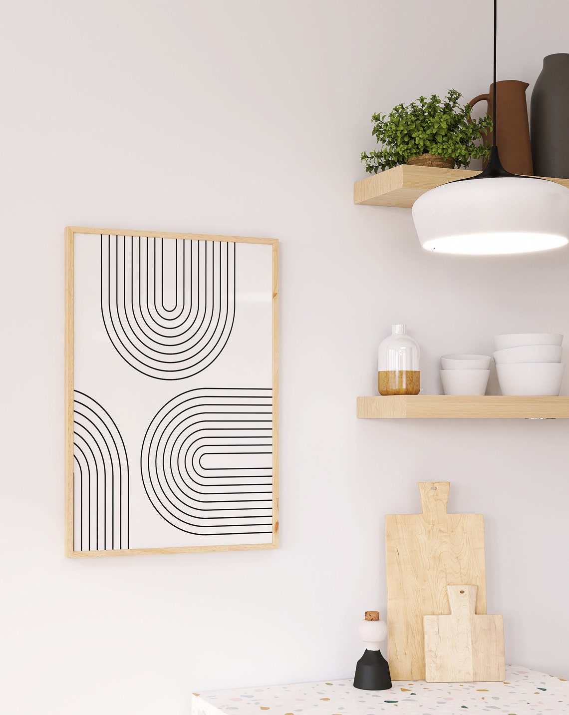 Black and White Minimalist Line Art Arches Boho Modern Poster - Image 2
