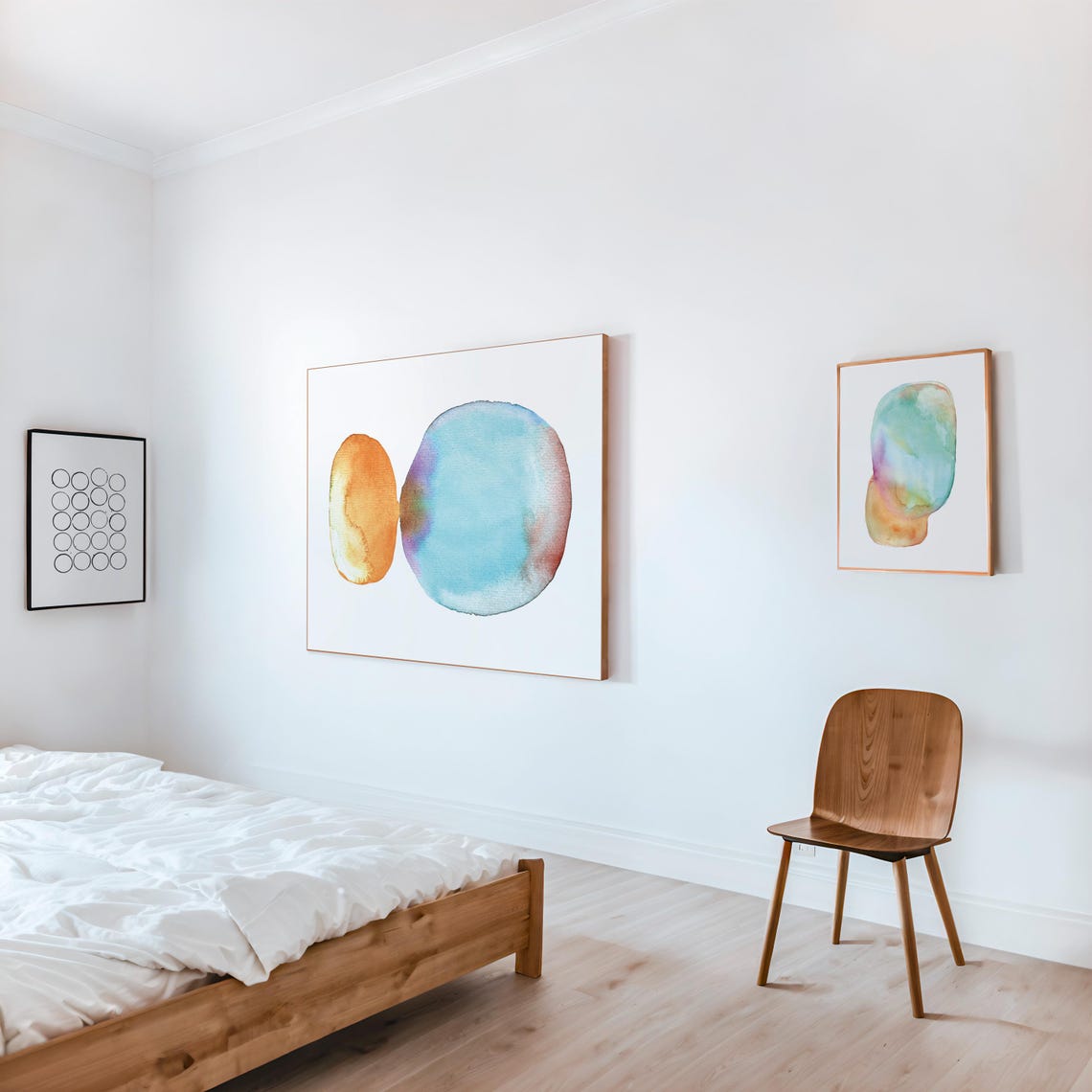 Watercolor Turquoise Oval Above Ochre Circle Minimalist Poster - Image 2