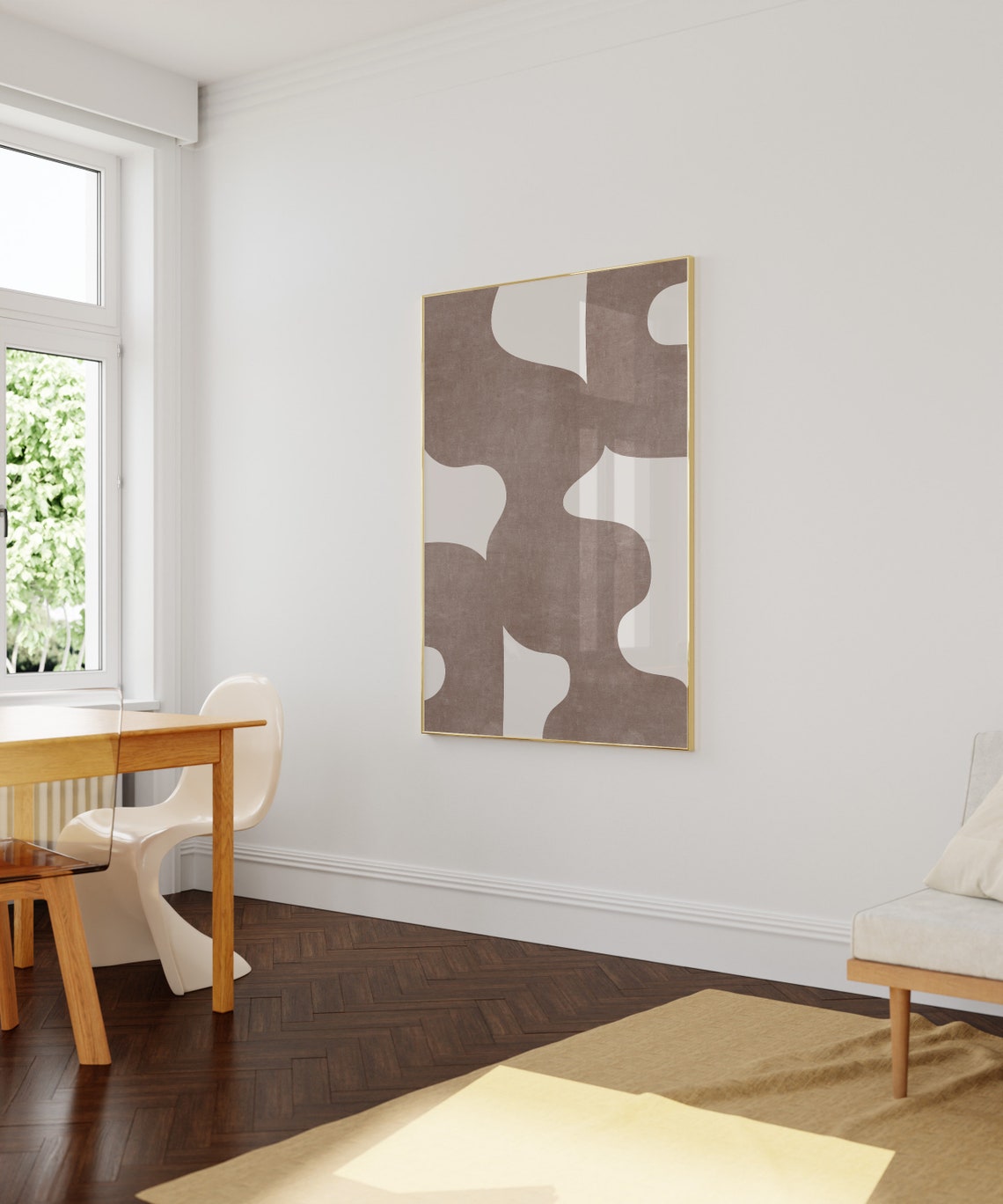 Midcentury Taupe Beige Organic Blob Abstract Modern Wall Art - Image 3