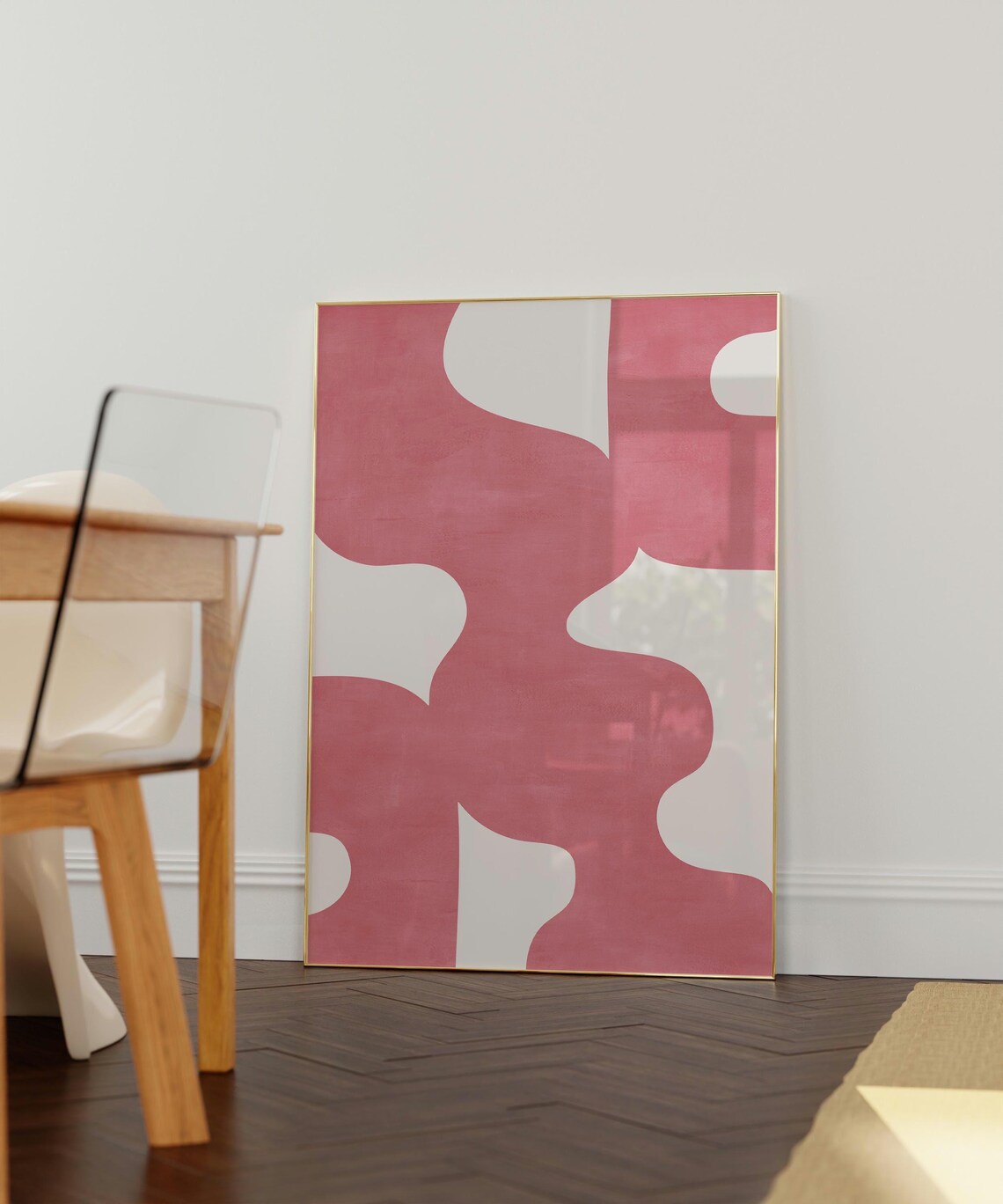 Midcentury Pink and Beige Minimalist Art Print