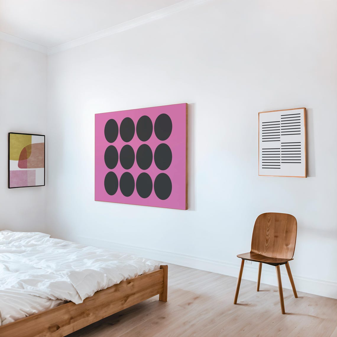 Black Circles Grid on Pink Retro Minimalist Geometric Art Poster - Image 2