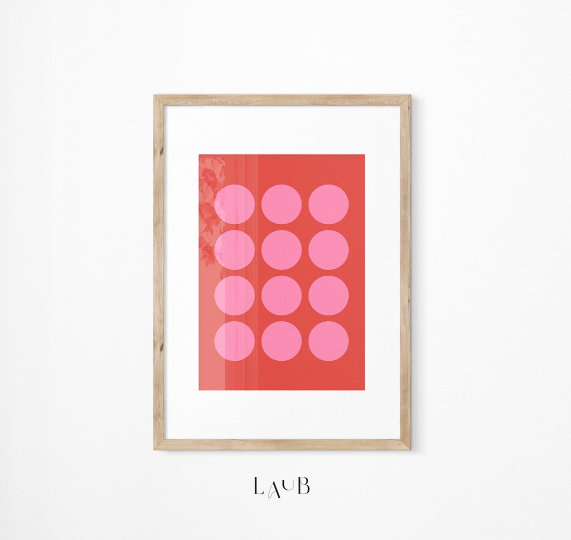 Mid Century Red Pink Circles Geometric Retro Modern Wall Art - Image 3
