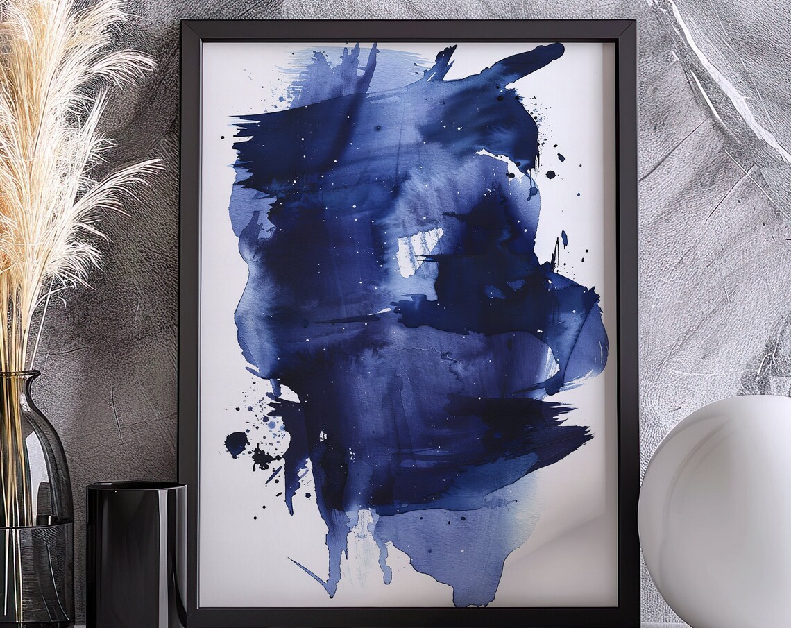 Navy Ink Splatter Abstract Watercolor Minimal Bold Art Poster - Image 4