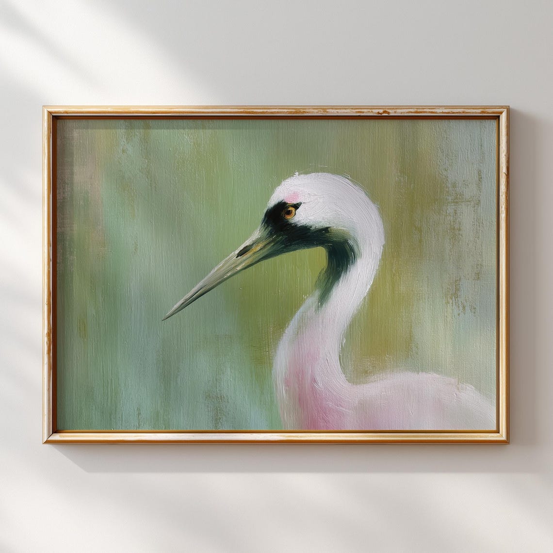 Elegant Crane Portrait Oil Painting Minimalist Wildlife Bird Poster