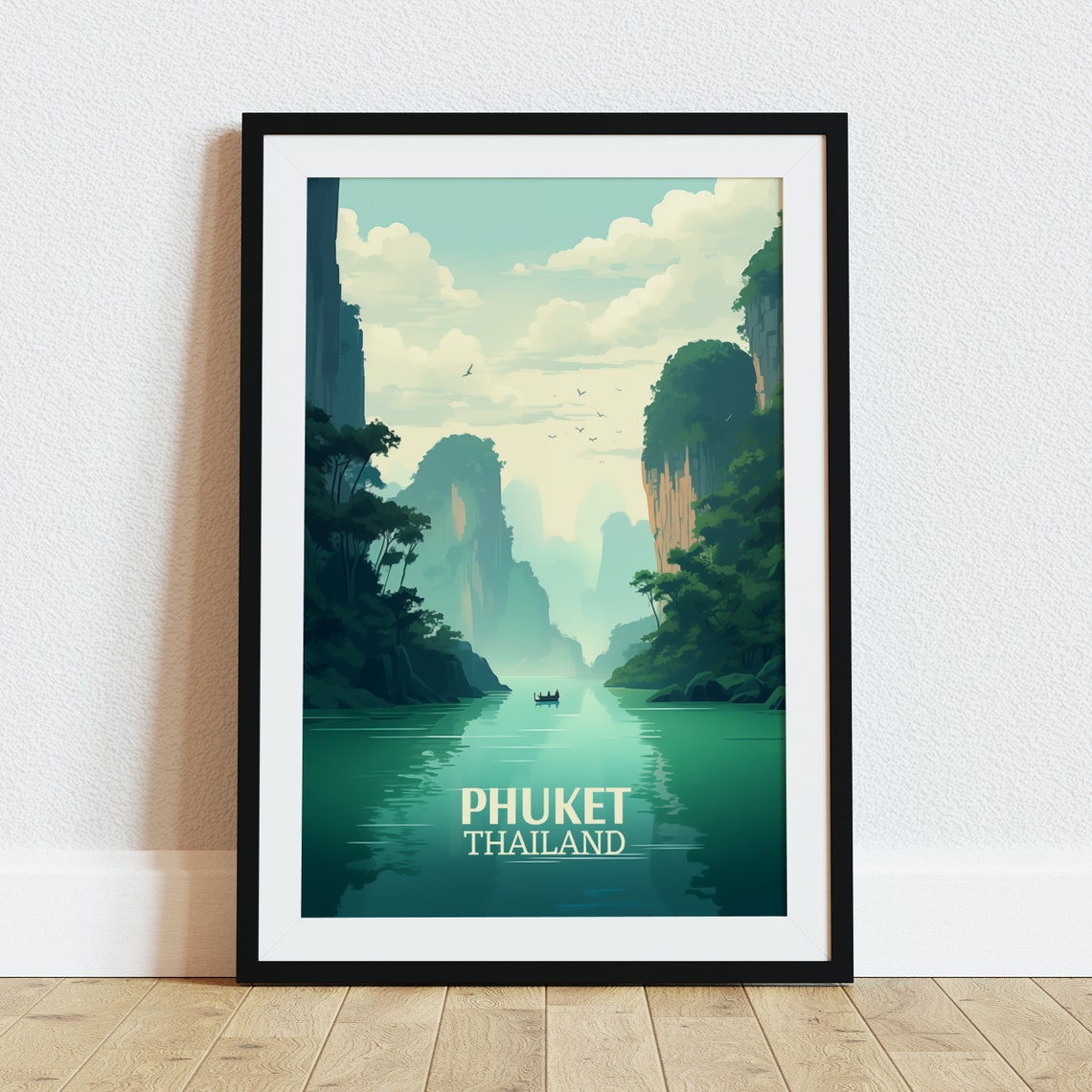 Phuket Thailand Emerald Lagoon Limestone Cliffs Travel Poster