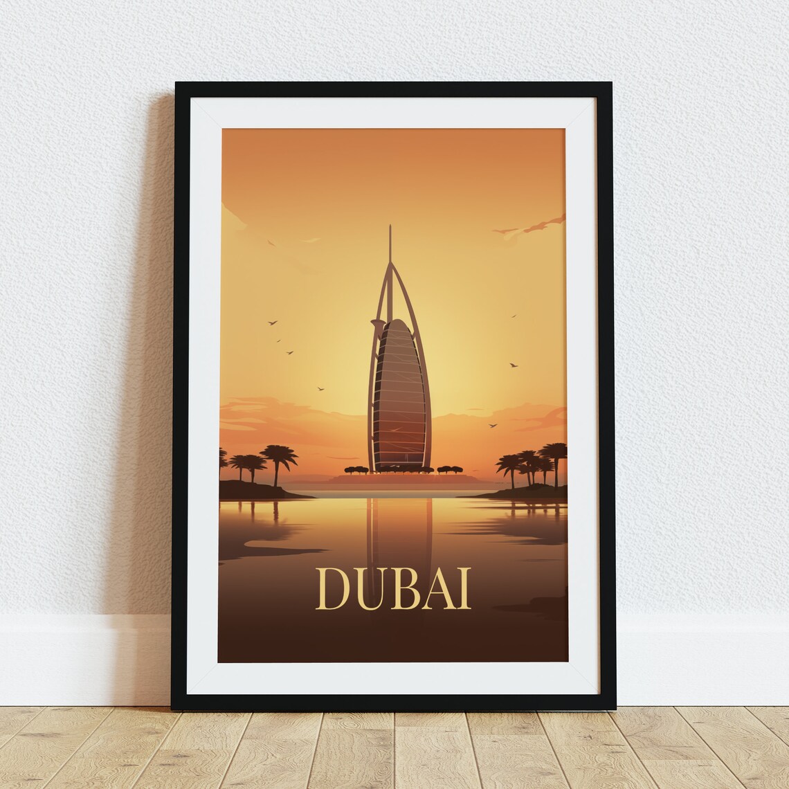 Dubai Burj Al Arab Sail Shaped Hotel Sunset Vintage Travel Poster