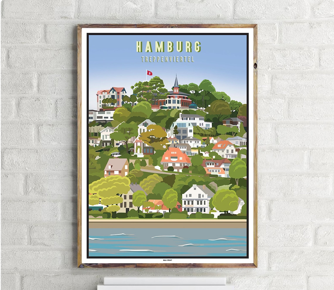 Treppenviertel Hamburg Vintage Travel Poster