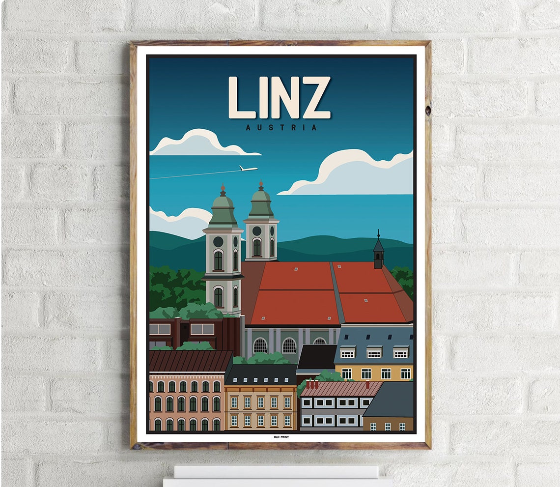Altstadt Linz Vintage Travel Poster