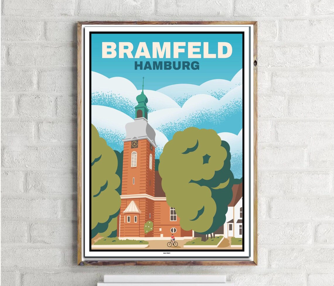 Bramfeld Hamburg Vintage Brick Church Tower Retro Travel Poster
