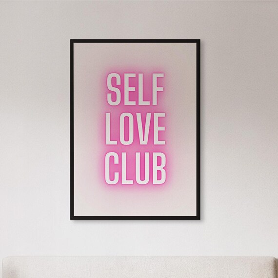 Framed Self Love Club Wall Art Print Pink Motivational Typography Poster Feminine Empowerment Decor Gift For Girls Room Or Wellness Space