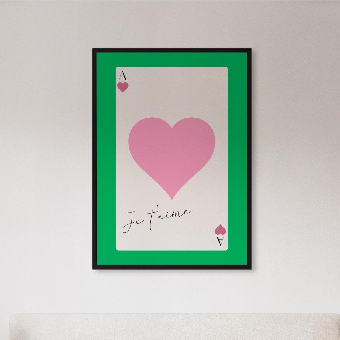 Je T'aime Pink Heart Ace Playing Card French Love Poster Romantic Gift