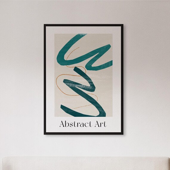 Framed Green Abstract Wall Art Print Modern Minimal Brushstroke Poster Neutral Line Gift For Office Living Room Or Scandinavian Decor
