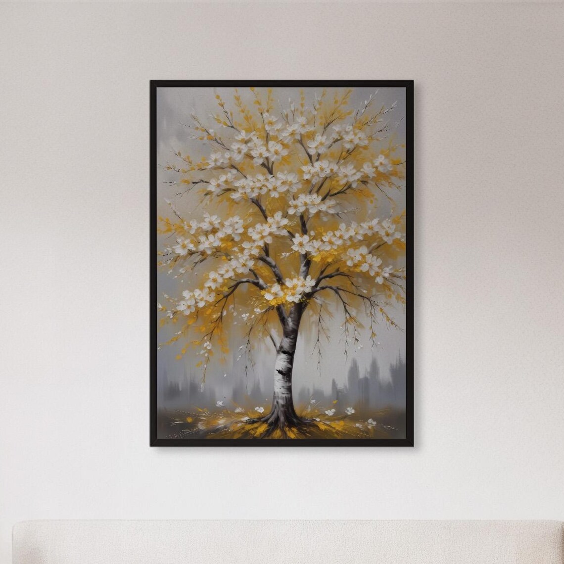 Golden Blossom Tree Yellow Floral Painting Abstract Nature Art Print