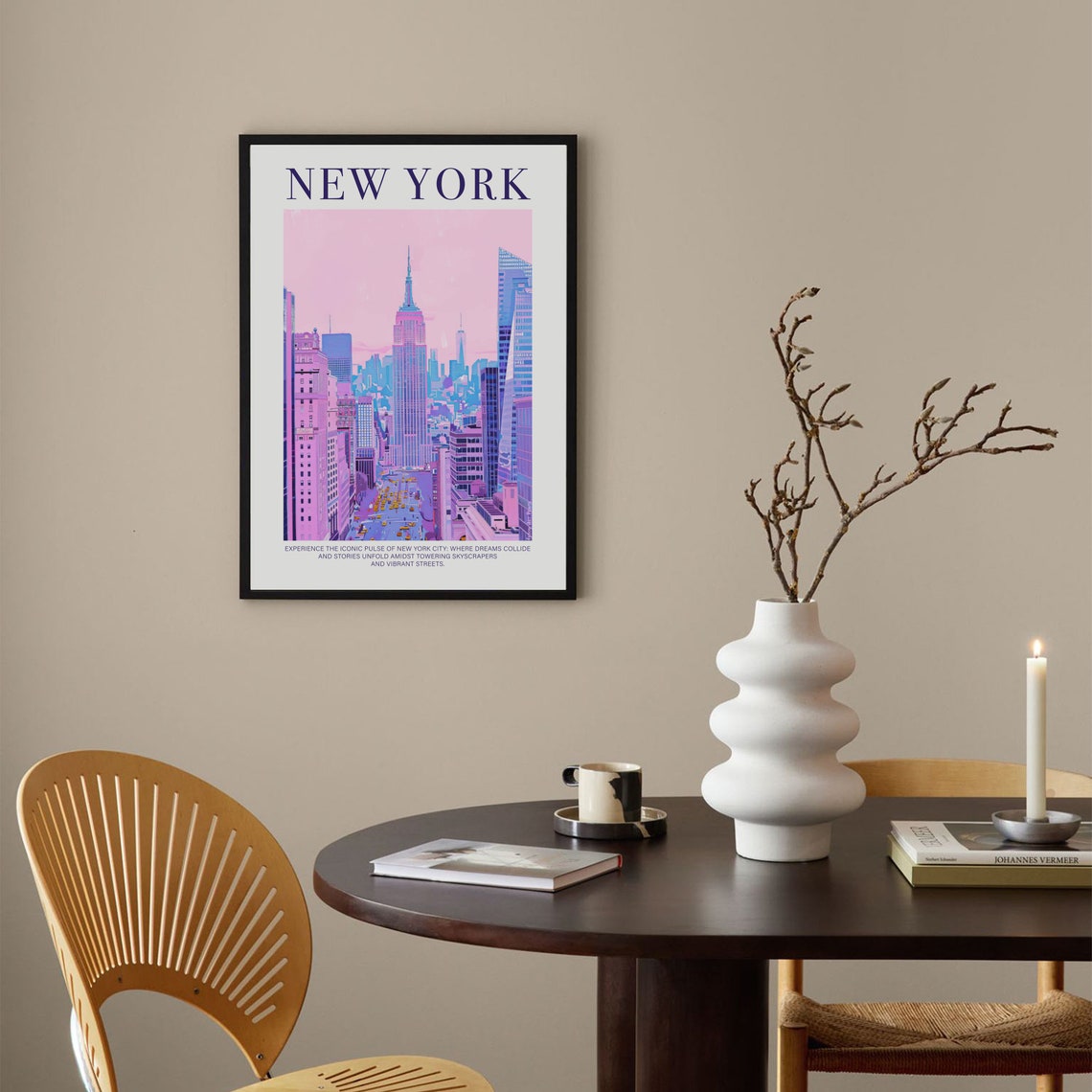 New York Pink City Skyline Empire State Building Travel Poster - Image 4