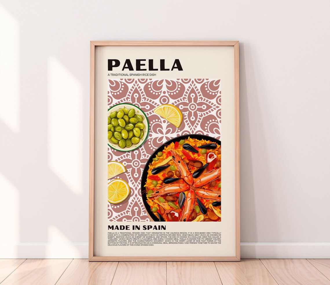 Paella Art Print, Spain Cuisine and Valencia Poster