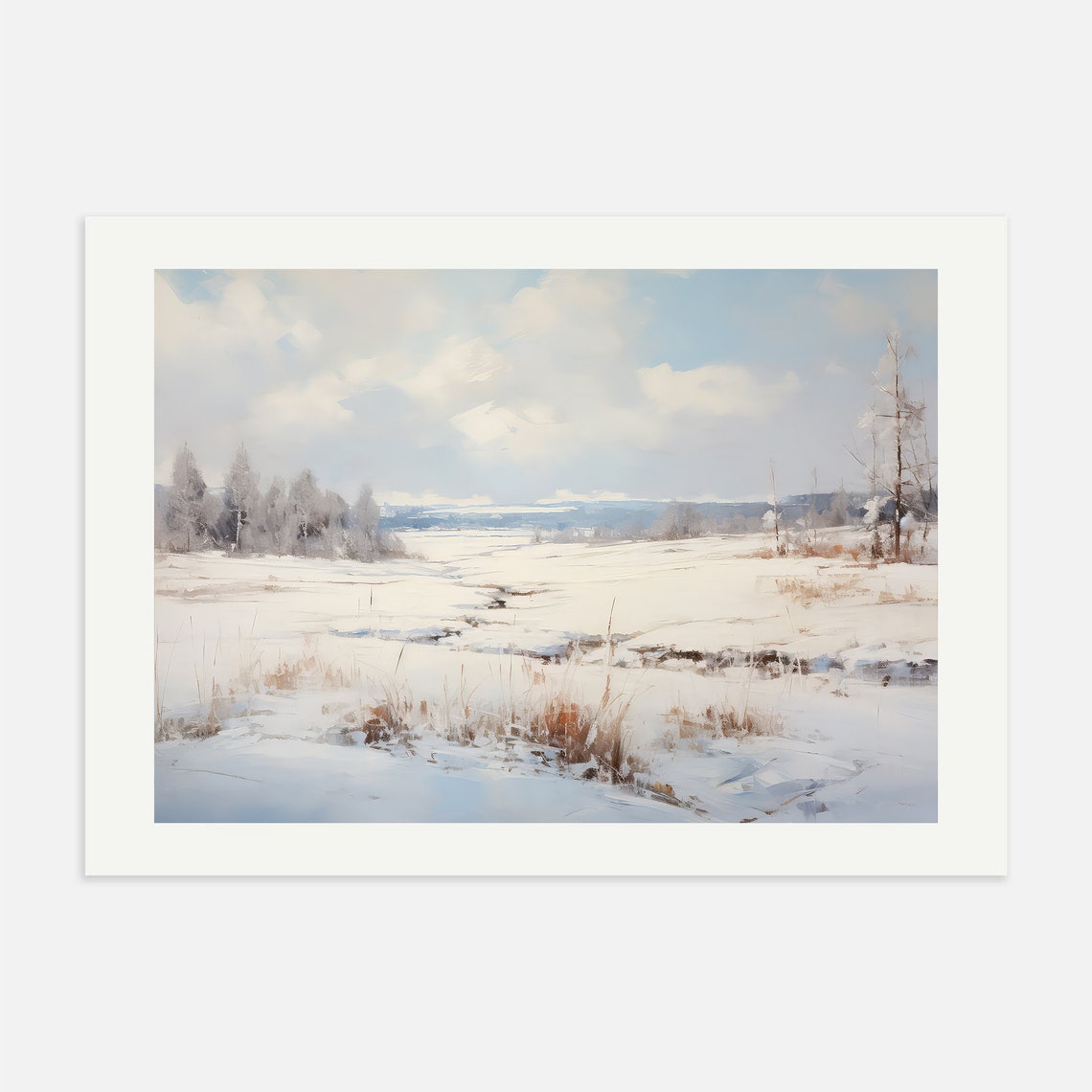 Bright Snowy Winter Field Soft Blue Sky Vintage Landscape Poster - Image 2